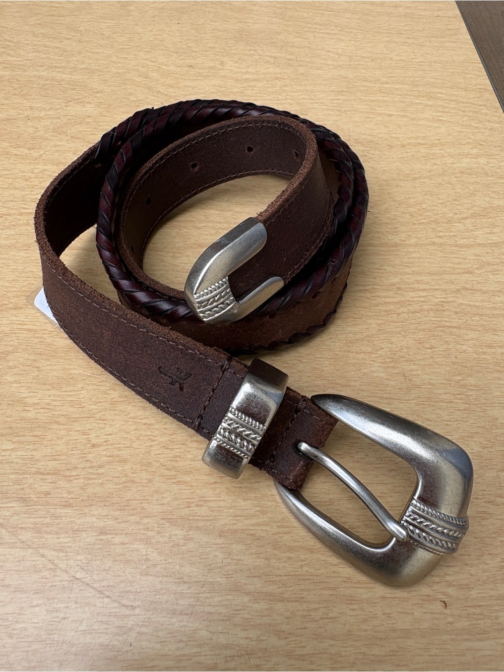 Frye Wm’s Whipstitch Edge Brown Leather Belt NWOT Sz S